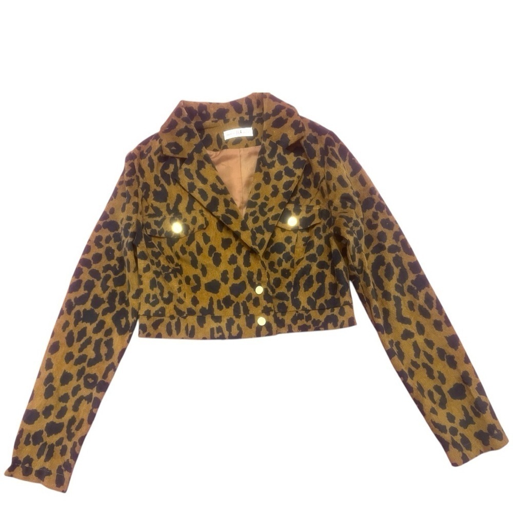 Fashion House Leopard Print Cropped Blazer Jacket Y2K - Picture 2 of 5